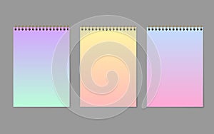 Colored blank notepad sheets. Grident Notebook. Isolation vector objects on gray background.