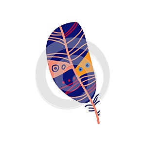 Colored Blue and Orange Bird Feather, Beautiful Decoration Element Vector Illustration