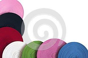 Colored bobbins of ribbons as framing