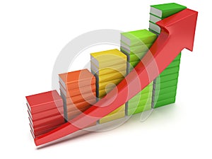 Colored books graph with red arrow