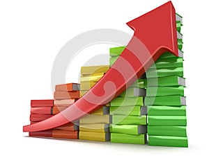 Colored books graph with red arrow