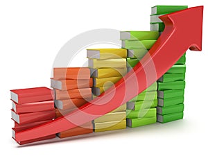 Colored books graph with red arrow