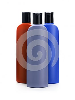 Colored bottles for packaging shampoos, balms, gels.