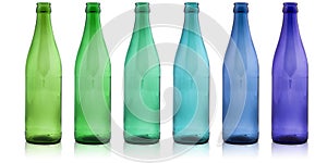 Colored bottles on a white background