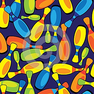 Colored bowling on blue seamless pattern