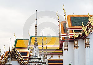 Colored bright roofs of Wat Pho, Bangkok, Thailand