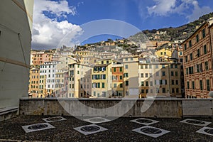 Colored buildings in the town of Camogli, Genoa province, Italy