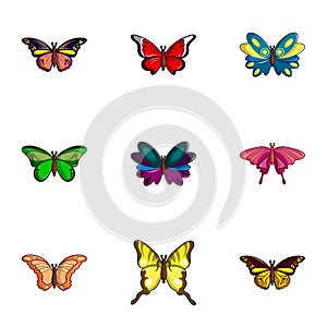 Colored butterfly icons set, flat style
