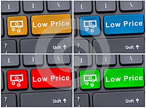 Colored buttons with low price message