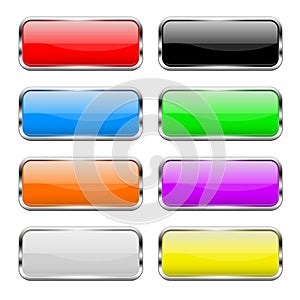 Colored buttons set. Shiny 3d glass rectangle icons