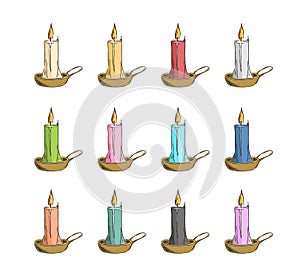 Colored candles in gold candlesticks