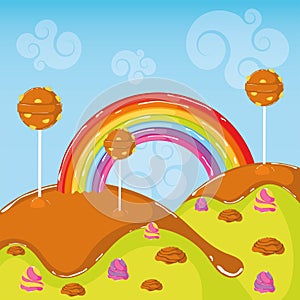Colored candy land landscape Sweet place Vector