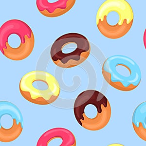 Colored cartoon donuts. Seamless pattern.