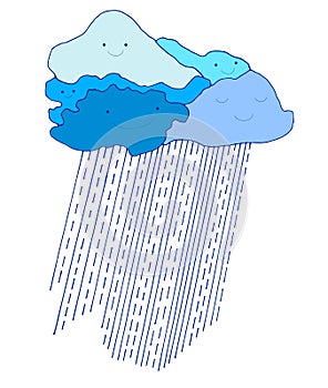 Colored cartoon funny blue sky with raindrops, doodle style.