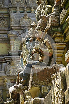 Colored carvings cover the Aadishakti Seeta Amman Temple