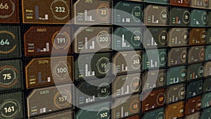Colored cells with numbers in computer. Animation. Digital cells with different numbers and changing equalizers in