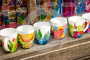 Colored ceramic mugs