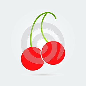 Colored Cherry Flat Icon. Fresh healthy Sweet Cherries.  Vector Design