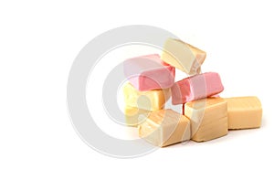 Colored chewing sweets on a white background.