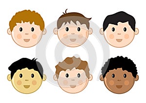 Colored children`s faces set. Vector illustration