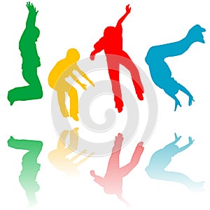 Colored children silhouettes jumping