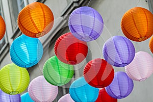 Colored Chinese lanterns.