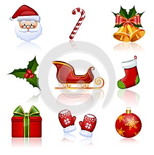 Colored Christmas and New Year icons. Vector illus