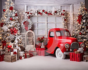 Colored Christmas red tematic truck christmas anniversary backdrop.