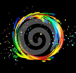 Colored circle splash on black background, vector illustration