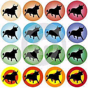 Colored circles with black bull