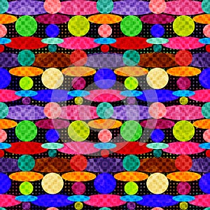 Colored circles on a dark background geometric