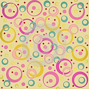 Colored circles and rings, abstract background, with vintage instagram look.