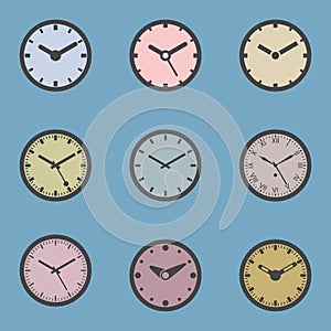 Colored Clock Icon Set - Vector Illustration