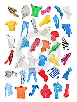Colored clothes in the fall isolated on white background
