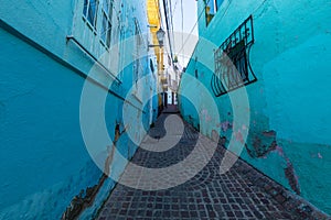 Colored colonial houses in old town of Guanajuato. Colorful alleys and narrow streets in Guanajuato city, Mexico. Spanish Colonial