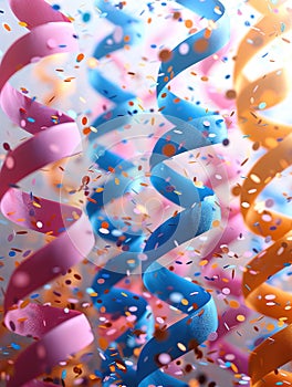 Colored confetti flying on blue background