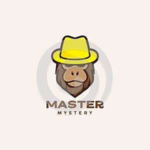 Colored cool cartoon head monkey with hat logo design vector graphic symbol icon illustration creative idea