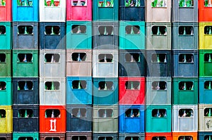 Colored crates stacked