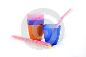 Colored cups and straws