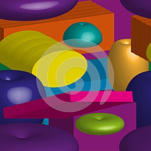 Colored 3D Abstract Blocks Pattern Seamless photo