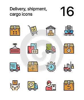 Colored Delivery, shipment, cargo icons for web and mobile design pack 1