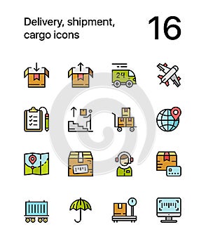 Colored Delivery, shipment, cargo icons for web and mobile design pack 2