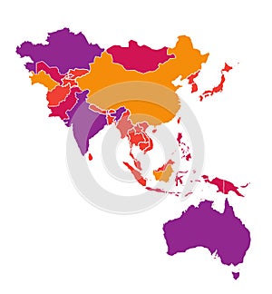 Colored detailed vector map of Asia Pacific Region