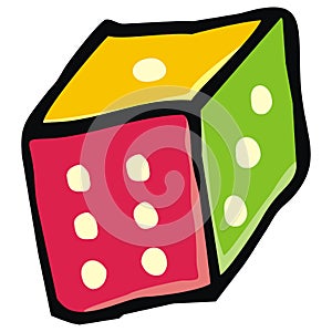 Colored dice, single object, vector icon