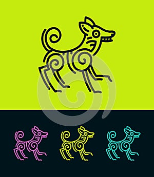 Colored dog outline silhouette in ethnic style