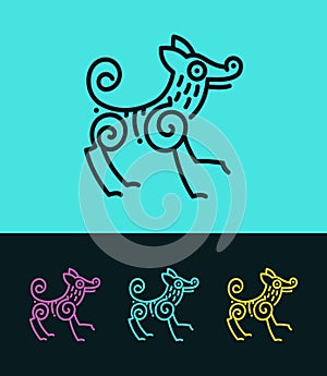 Colored dog outline silhouette in ethnic style