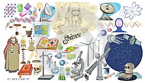 Colored Doodle Scientific Elements Set