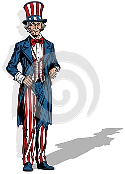 Colored Drawing of Uncle Sam in a Classic American Flag Costume