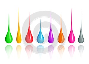 Colored drops of various shapes close-up isolated on white