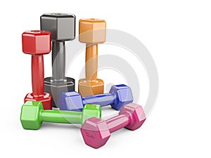 Colored dumbbells for a exercise and fitnes